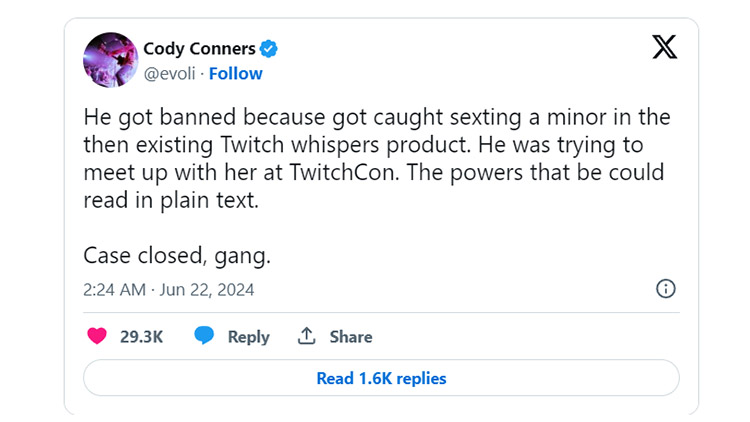 Cody conners sur la raison du ban Twitch de Dr Disrespect