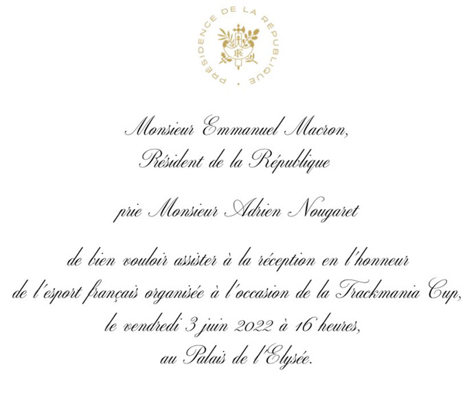 Lettre d'invitation du président Emmanuel Macron à L'élysée