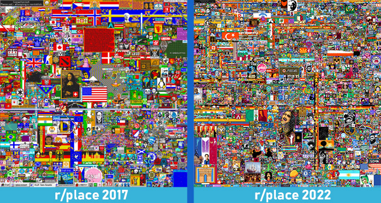 Fresque du Reddit place en 2017 et 2022