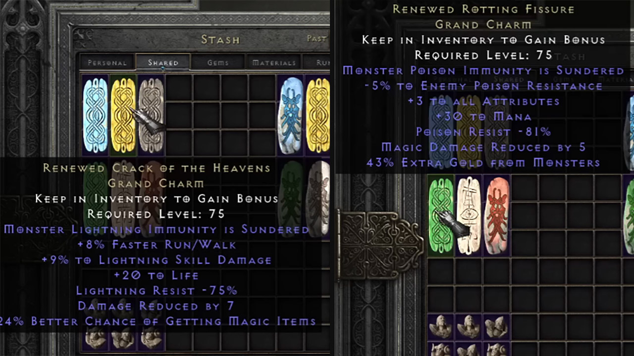 Nouveaux Sunder Charms Diablo 2 Reign of the Warlock