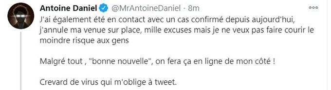 Message d'annulation Antoine Daniel Zevent