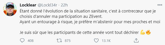 Message d'annulation Locklear Zevent