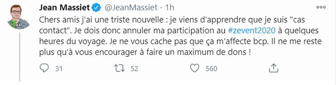 Message d'annulation Jean Massiet Zevent